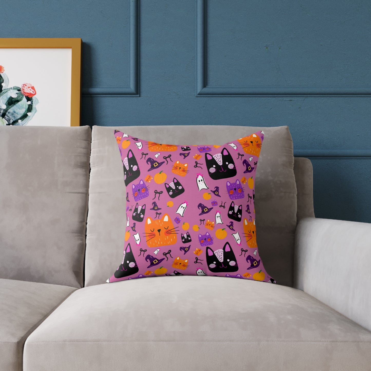 Halloween Cat Pillow, Cozy Home Decor, Pet Lover Gift, Fall Cushion, Spooky Cat Throw Pillow