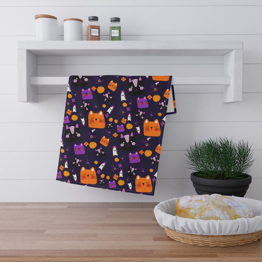 Halloween Cat Tea Towels, Cute Kitchen Decor, Fall Home Accessories, Gift for Cat Lovers, Spooky Holiday Cooking