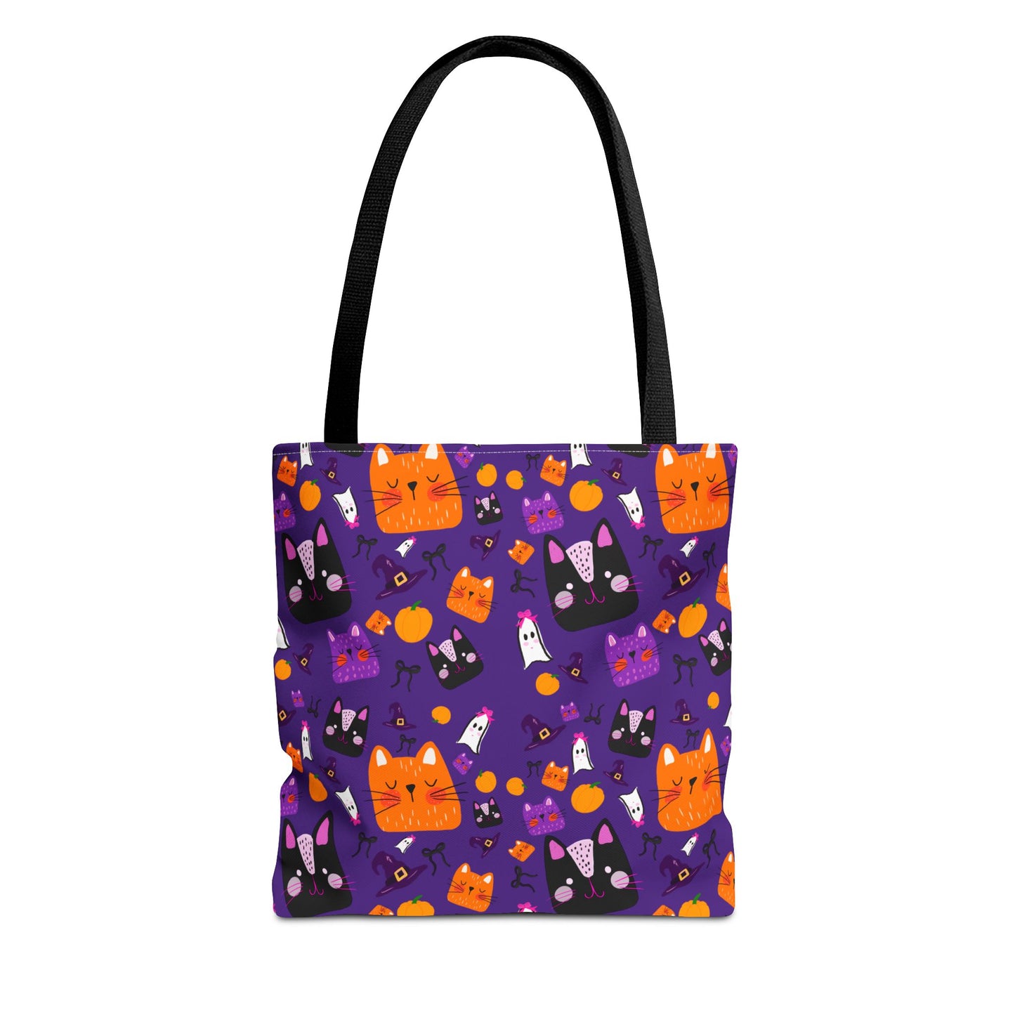 Halloween Cat Tote Bag, Cute Purple Shopping Bag, Halloween Gift, Cat Lover Accessory, Fun Everyday Bag, AOP Bag