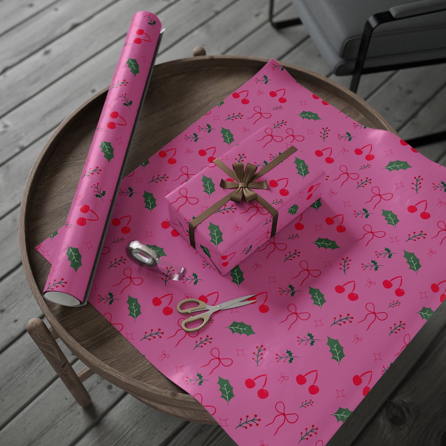 Holiday Holly & Bows Wrapping Paper Roll