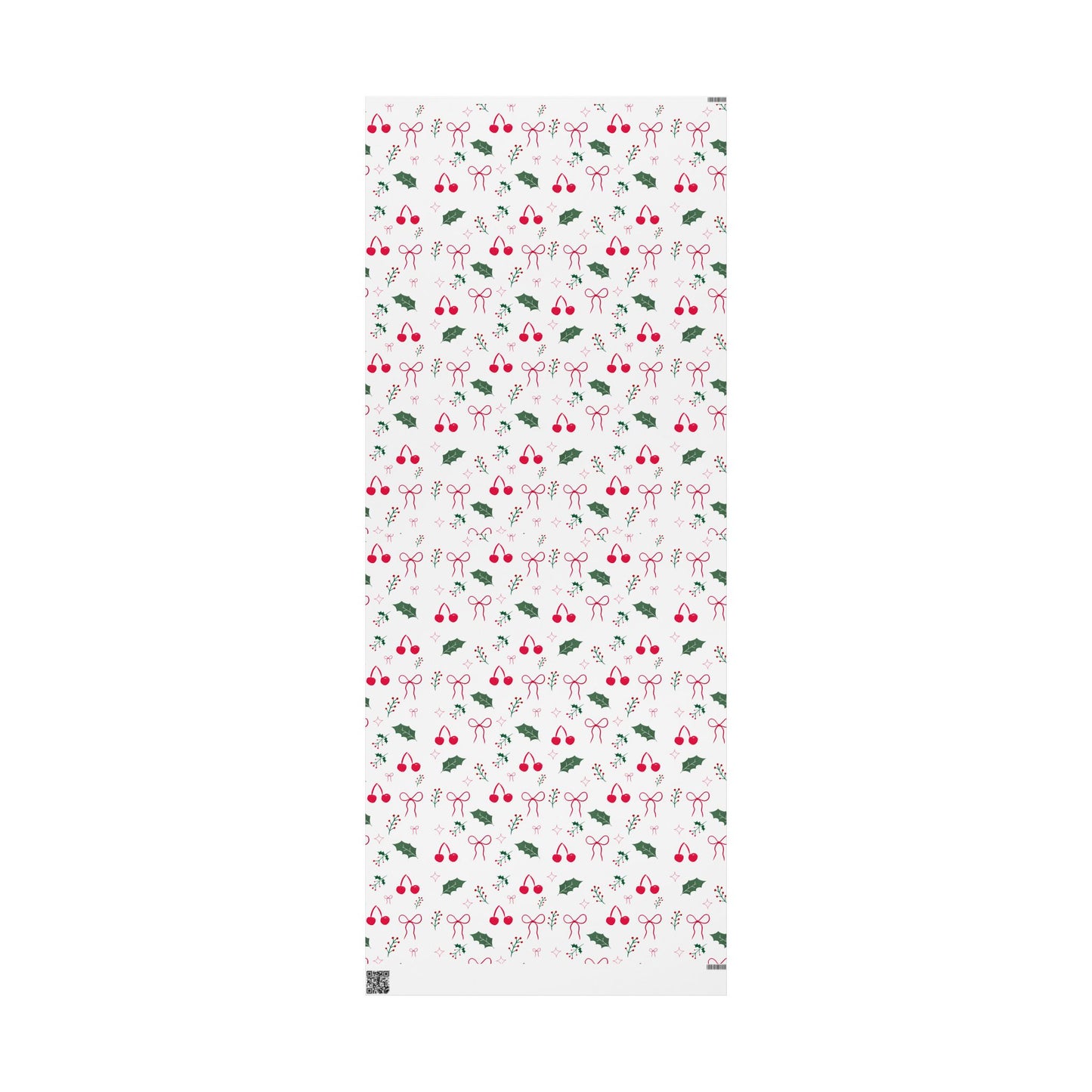 Holiday Holly & Bows Wrapping Paper Roll — Christmas Gift Wrap with Cherries and Holly Pattern