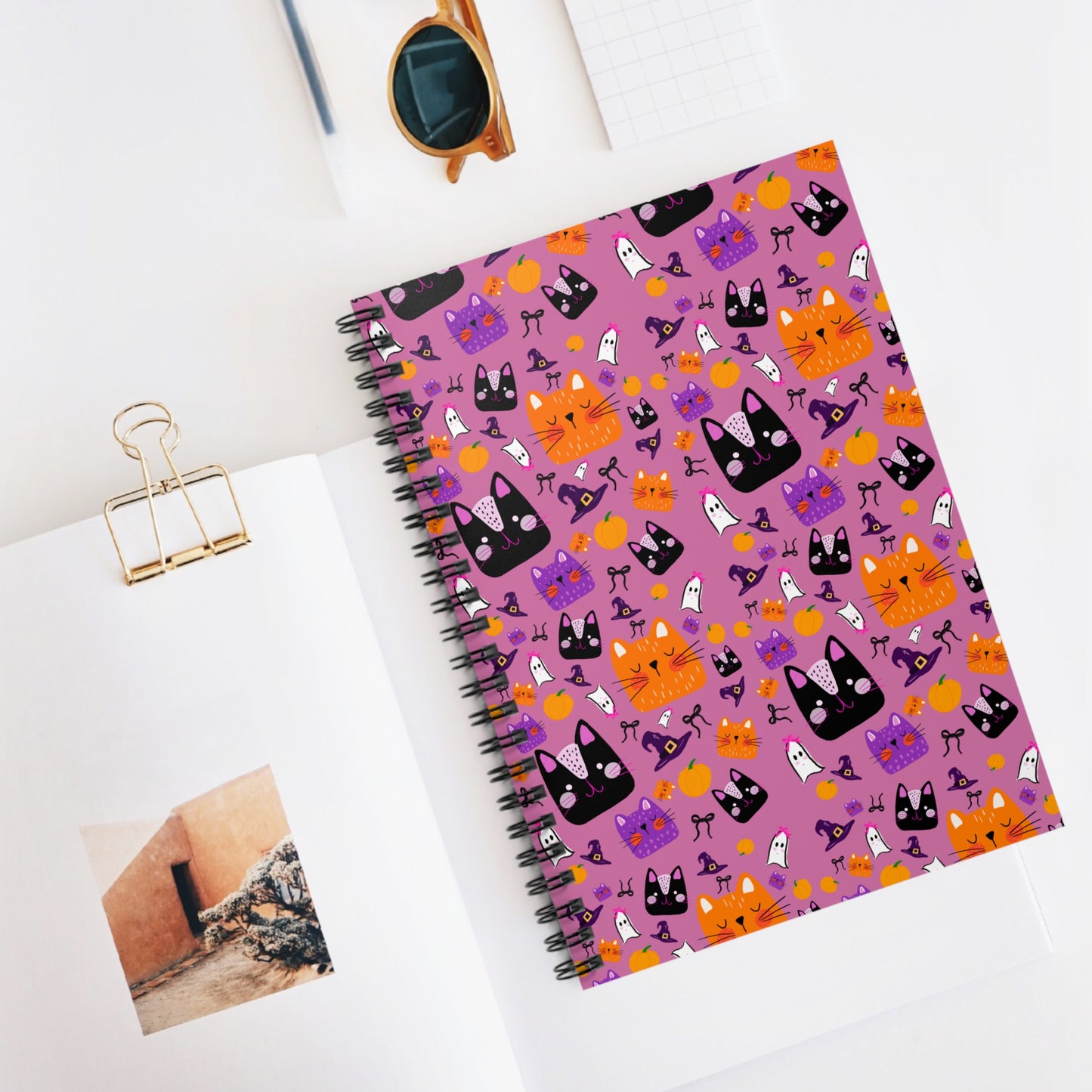 Whimsical Cat-Themed Spiral Notebook - Perfect for Halloween, Cat Lovers, Journaling, Gift Idea, School Supplies