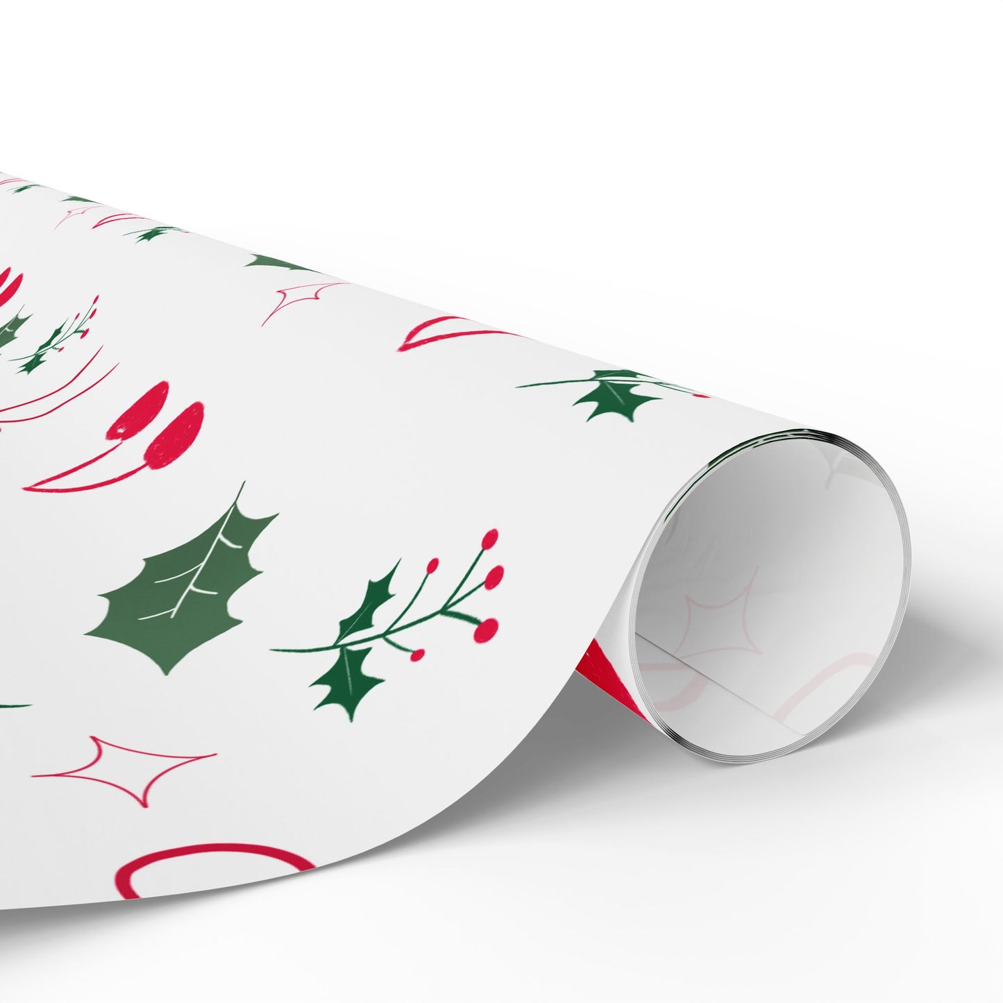Holiday Holly & Bows Wrapping Paper Roll — Christmas Gift Wrap with Cherries and Holly Pattern