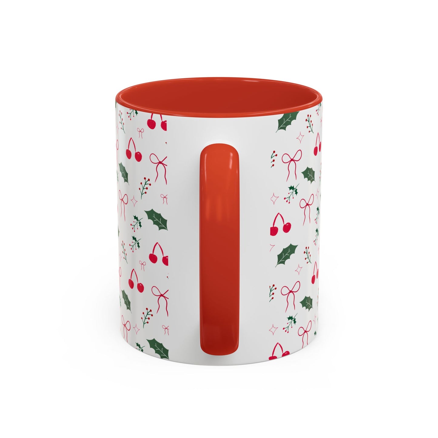 Holiday Cherry & Holly Accent Coffee Mug — Pink Interior (11/15oz)