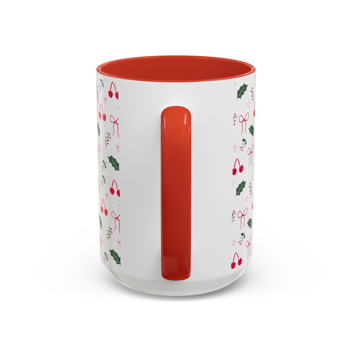 Holiday Cherry & Holly Accent Coffee Mug — Pink Interior (11/15oz)
