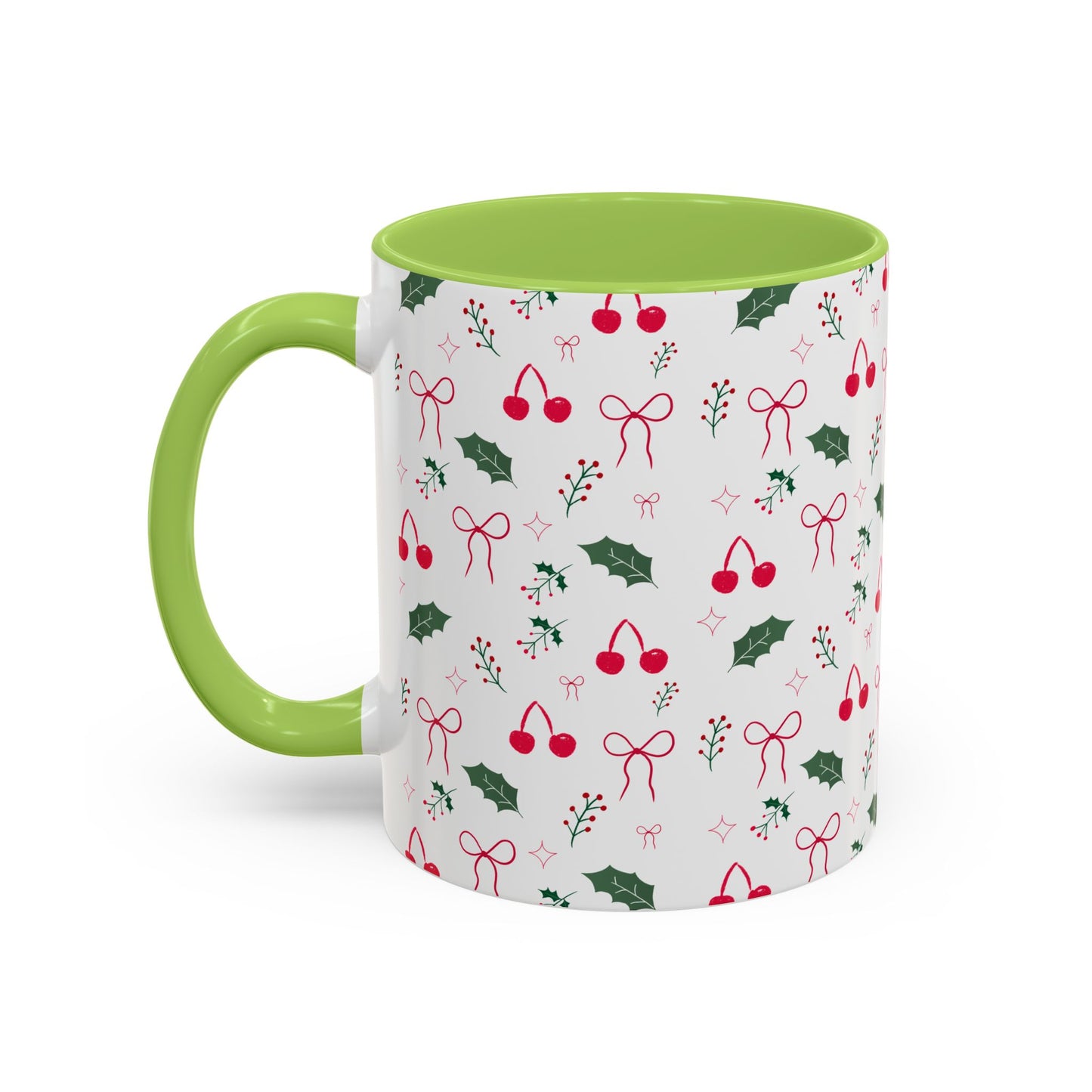 Holiday Cherry & Holly Accent Coffee Mug — Pink Interior (11/15oz)