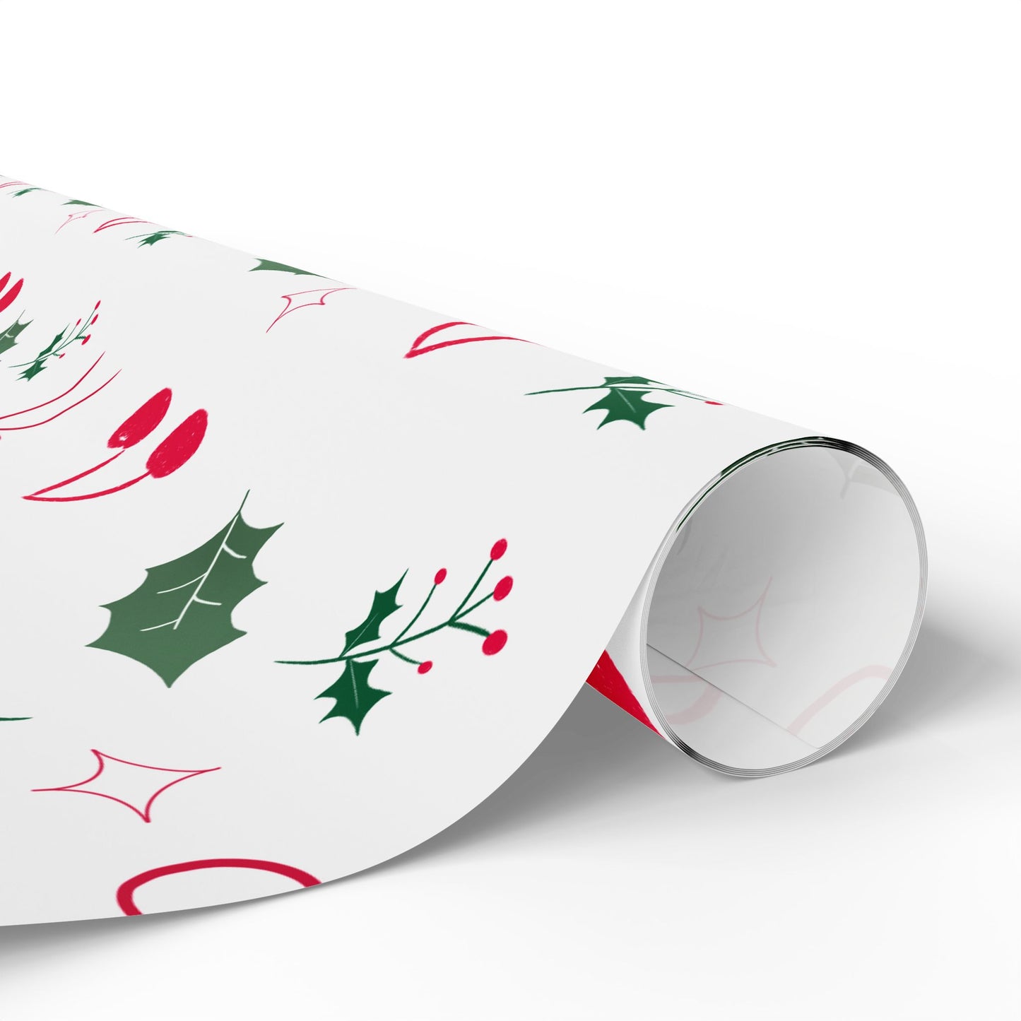 Holiday Holly & Bows Wrapping Paper Roll — Christmas Gift Wrap with Cherries and Holly Pattern