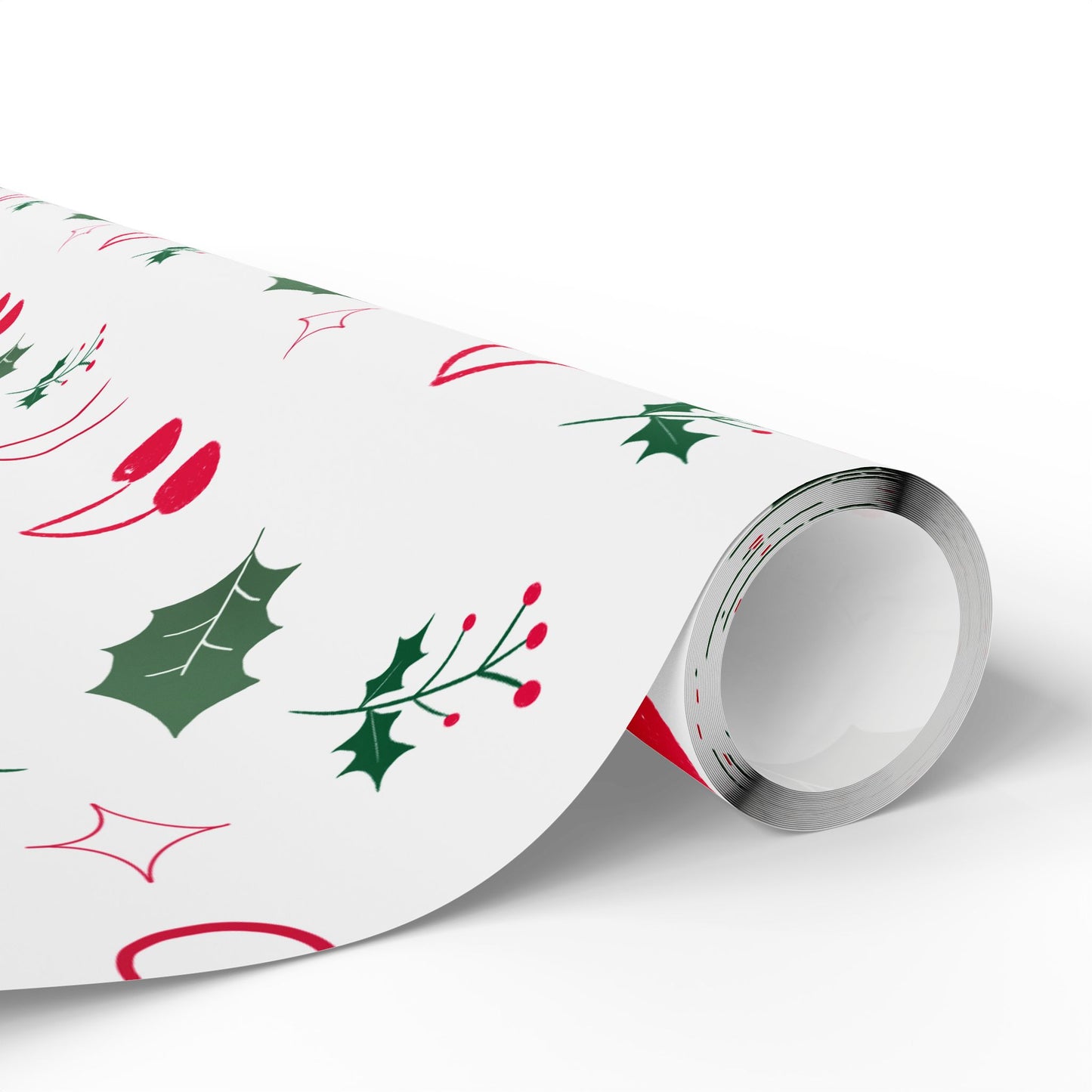Holiday Holly & Bows Wrapping Paper Roll — Christmas Gift Wrap with Cherries and Holly Pattern