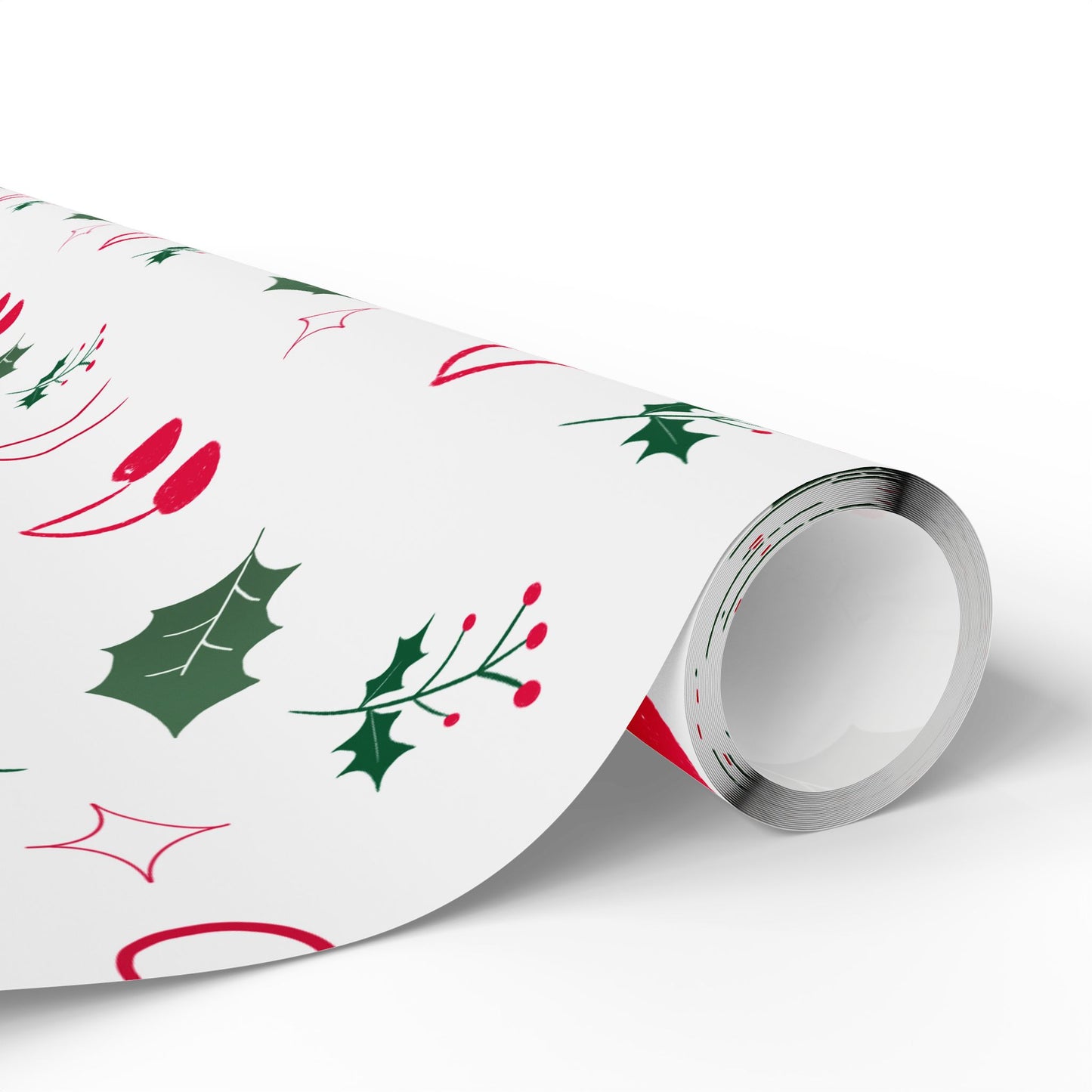 Holiday Holly & Bows Wrapping Paper Roll — Christmas Gift Wrap with Cherries and Holly Pattern