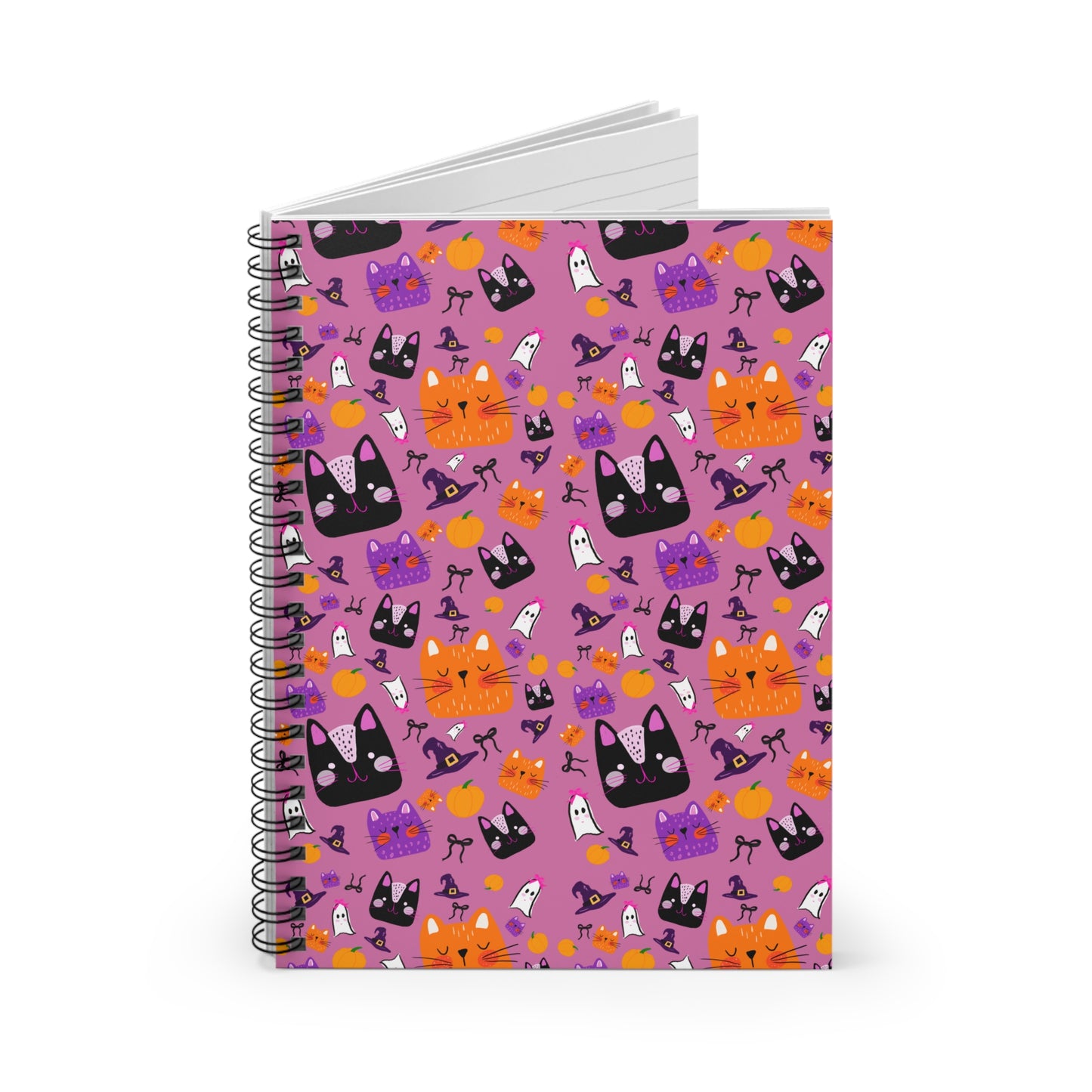 Whimsical Cat-Themed Spiral Notebook - Perfect for Halloween, Cat Lovers, Journaling, Gift Idea, School Supplies