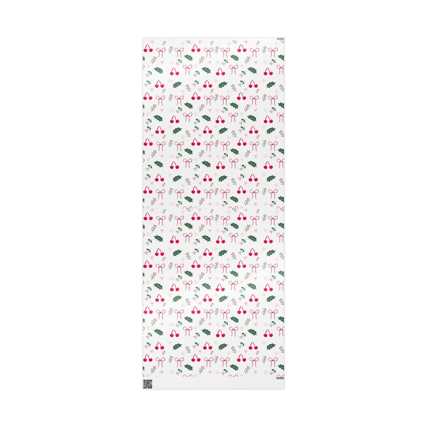 Holiday Holly & Bows Wrapping Paper Roll — Christmas Gift Wrap with Cherries and Holly Pattern