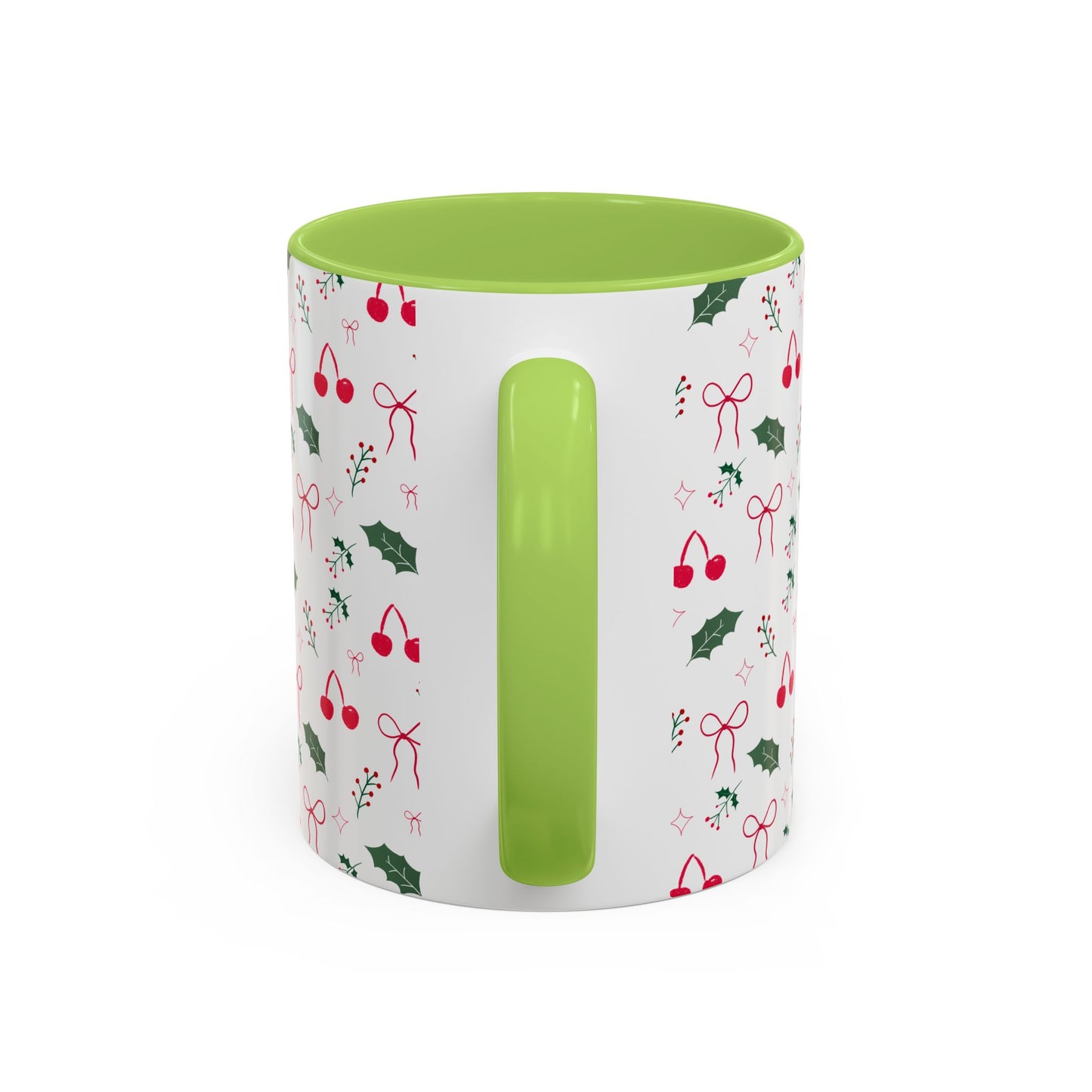 Holiday Cherry & Holly Accent Coffee Mug — Pink Interior (11/15oz)